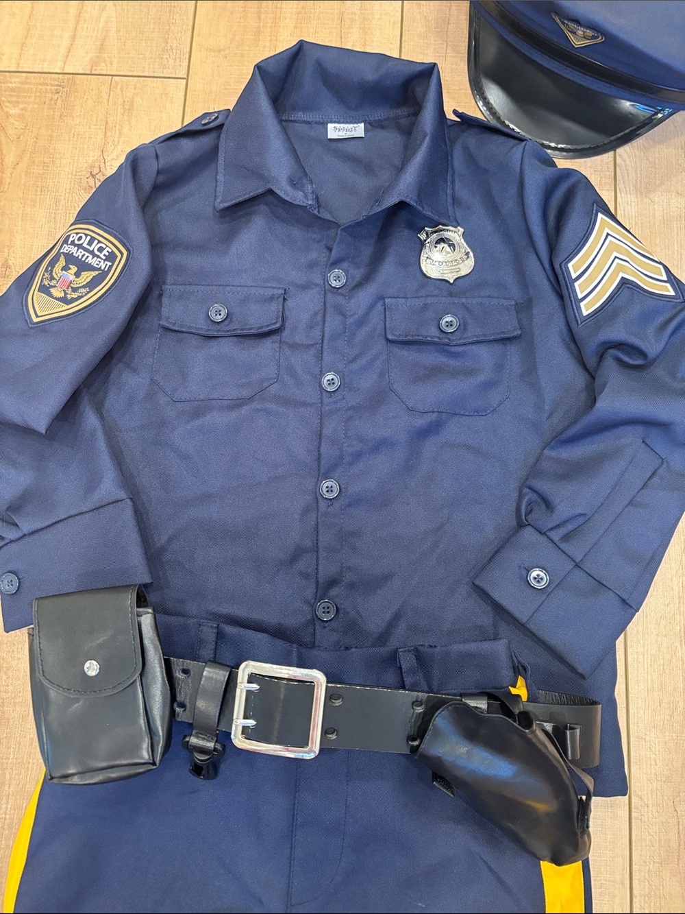 Spirit Deluxe Police Officer Costume - Navy Blue with Yellow Stripe - Picture 3 of 12